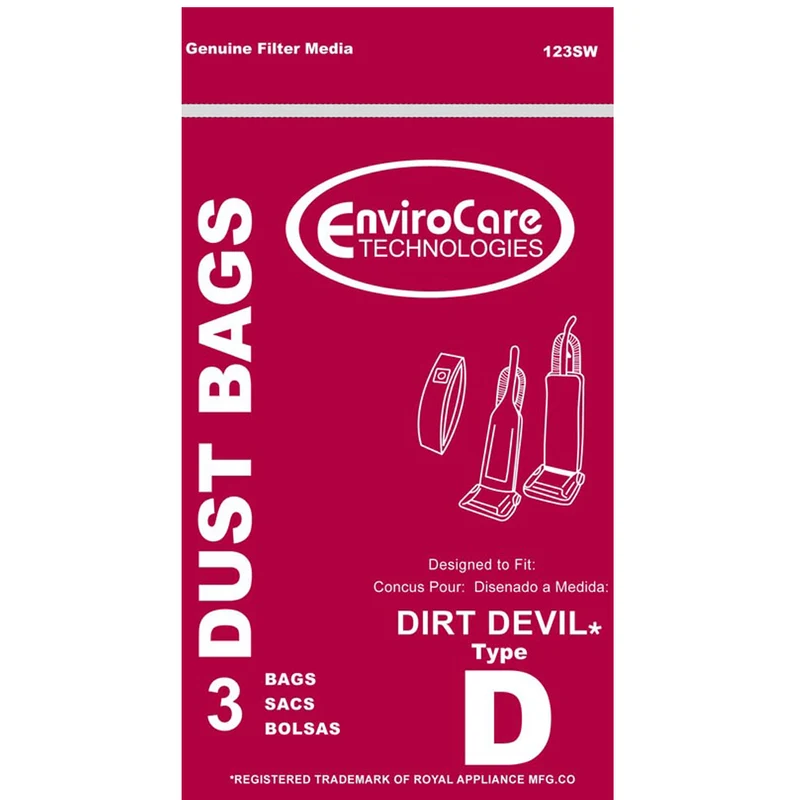 EnviroCare 123SW Dirt Devil Vacuum Bags 3 Pack Fits Dirt Devil Type D EnviroCare 123SW Dirt Devil Vacuum Bags 3 Pack Fits Dirt Devil Type D