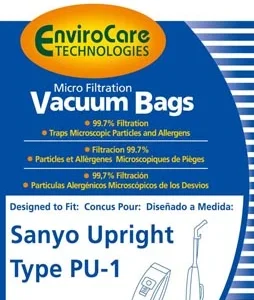 EnviroCare 160 Sanyo Microfiltration Vacuum Bags 3 Pack Fits Sanyo Type PU-1