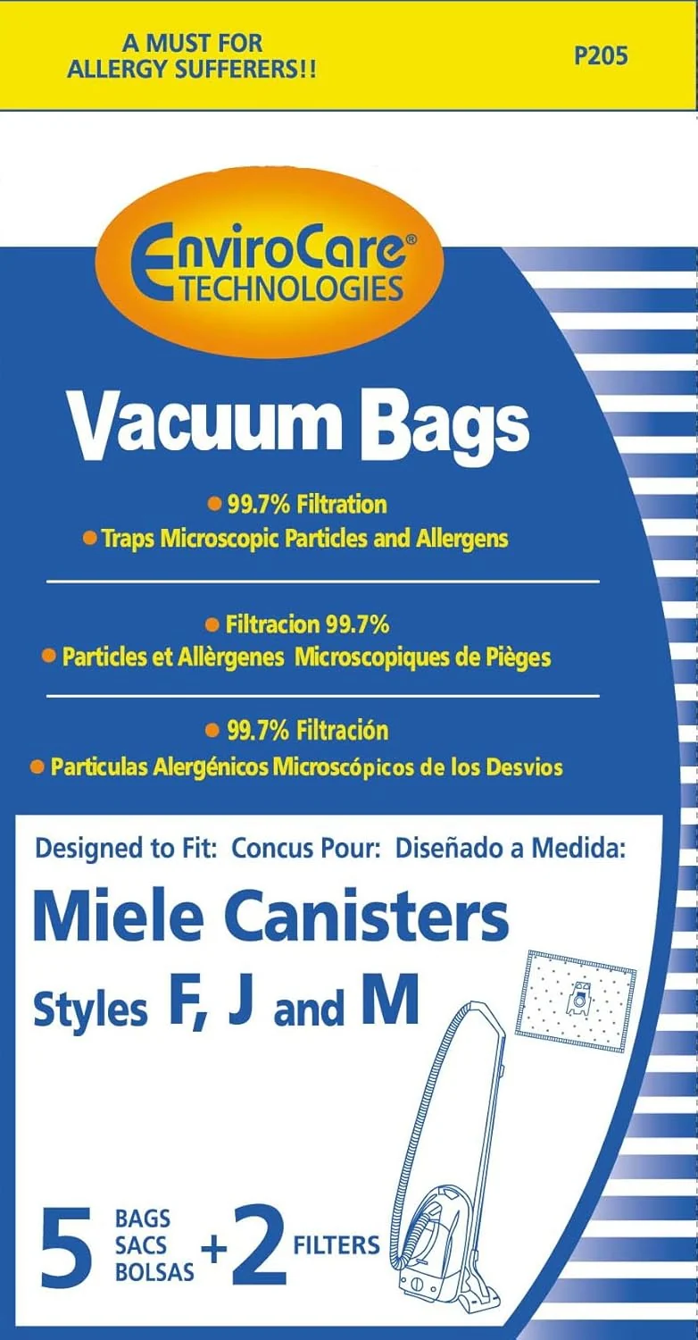 EnviroCare P205 Miele Allergen Vacuum Bags 5 Pack Fits Miele FJM canister models EnviroCare P205 Miele Allergen Vacuum Bags 5 Pack Fits Miele FJM canister models