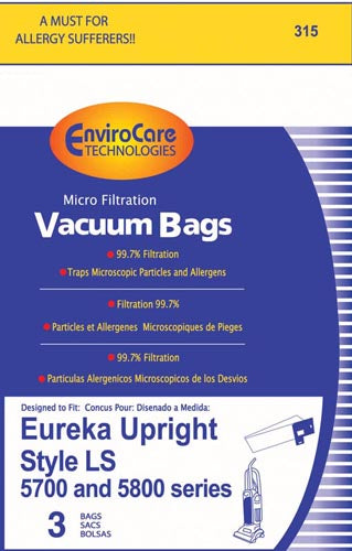 EnviroCare 315 Eureka Microfiltration Vacuum Bags 3 Pack Fits Eureka Type LS EnviroCare 315 Eureka Microfiltration Vacuum Bags 3 Pack Fits Eureka Type LS