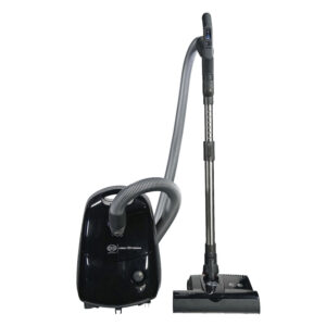 SEBO E3 Premium canister vacuum cleaner in Black Onyx” “Black SEBO E3 vacuum cleaner with power head attachment” “SEBO Airbelt E3 Black Onyx canister vacuum on hardwood floor” “Front view of SEBO E3 Premium vacuum cleaner in black” “SEBO E3 canister vacuum with ET-1 powerhead and hose”