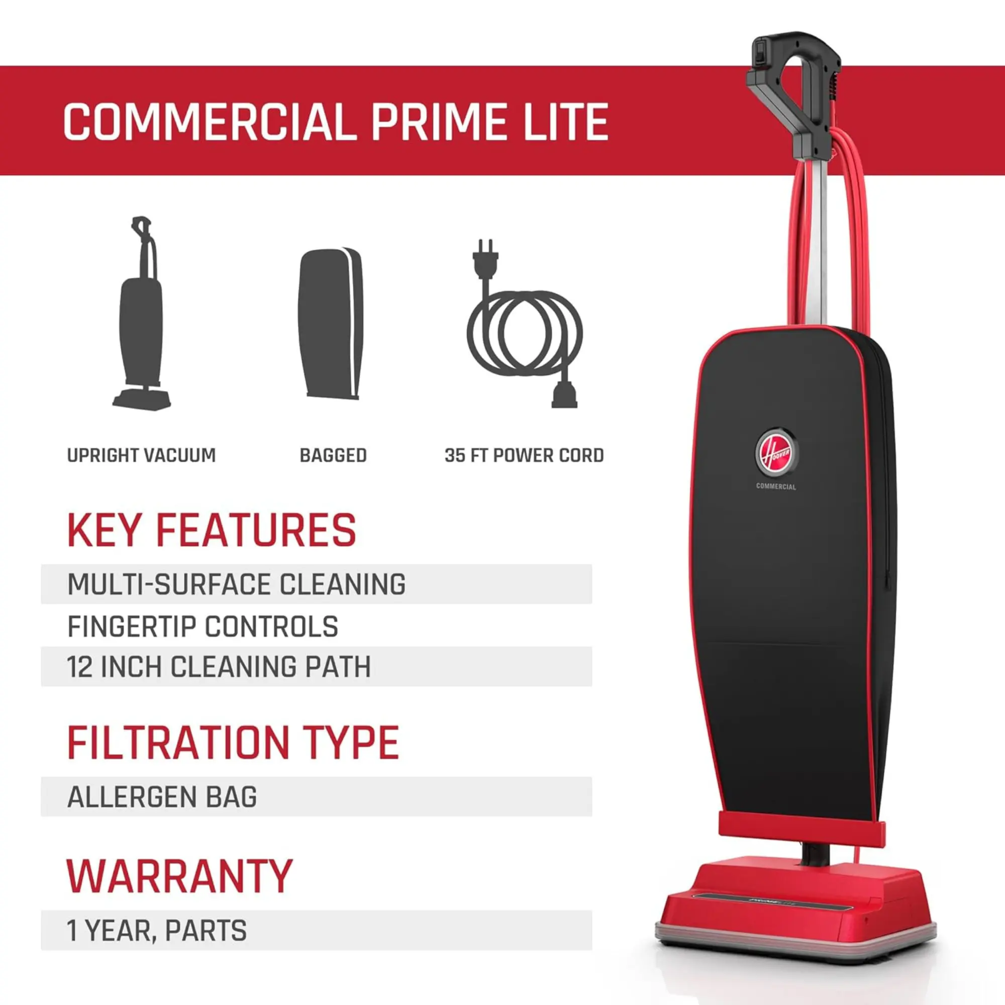 Hoover CH50300 Commercial Prime Lite Upright Vacuum Hoover CH50300 Commercial Prime Lite Upright Vacuum - Image 3