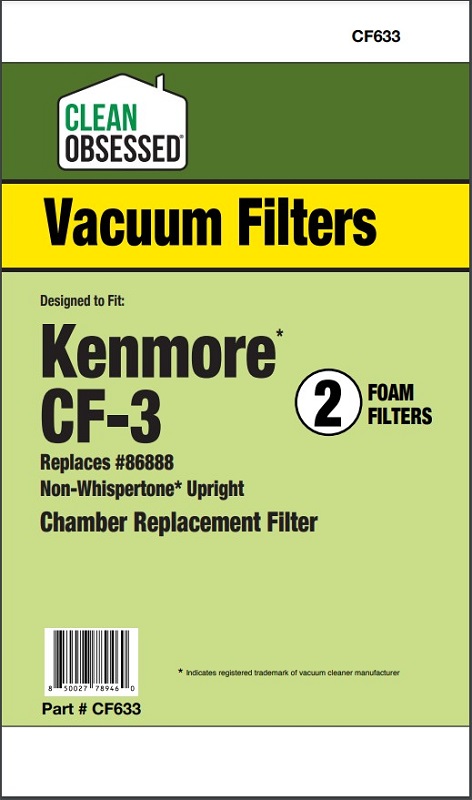 Clean Obsessed CF633 Vacuum Filter Fits Kenmore CF-3 Foam Filters 2/pk Clean Obsessed CF633, Kenmore CF-3 filter, vacuum foam filter CF633, Kenmore foam filter 2 pack, Clean Obsessed vacuum filter, Kenmore upright vacuum filter, CF-3 replacement filter, vacuum cleaner foam filter Kenmore, Kenmore filter replacement, Clean Obsessed filter parts, Kenmore vacuum accessories, CF633 foam filter pack, Kenmore dust filter foam, upright vacuum filter CF-3, replacement vacuum filter 2 pack