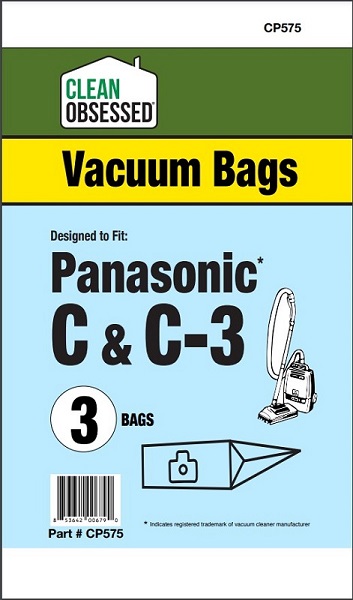 Clean Obsessed CP575 HEPA Vacuum Bags Fits PANASONIC TYPE C, C-3, MICRO PAPER BAGS, 3/PK 3 Pack Clean Obsessed CP575, Panasonic Type C vacuum bags, Panasonic C-3 vacuum bags, HEPA vacuum bags CP575, Panasonic micro paper bags, Clean Obsessed vacuum bags 3 pack, Panasonic upright vacuum bags, replacement dust bags Panasonic Type C, vacuum cleaner bags Panasonic C3, Clean Obsessed vacuum parts, Panasonic vacuum bag replacement, micro filtration vacuum bags, CP575 replacement bags, Panasonic HEPA style bags, vacuum accessories Panasonic Type C
