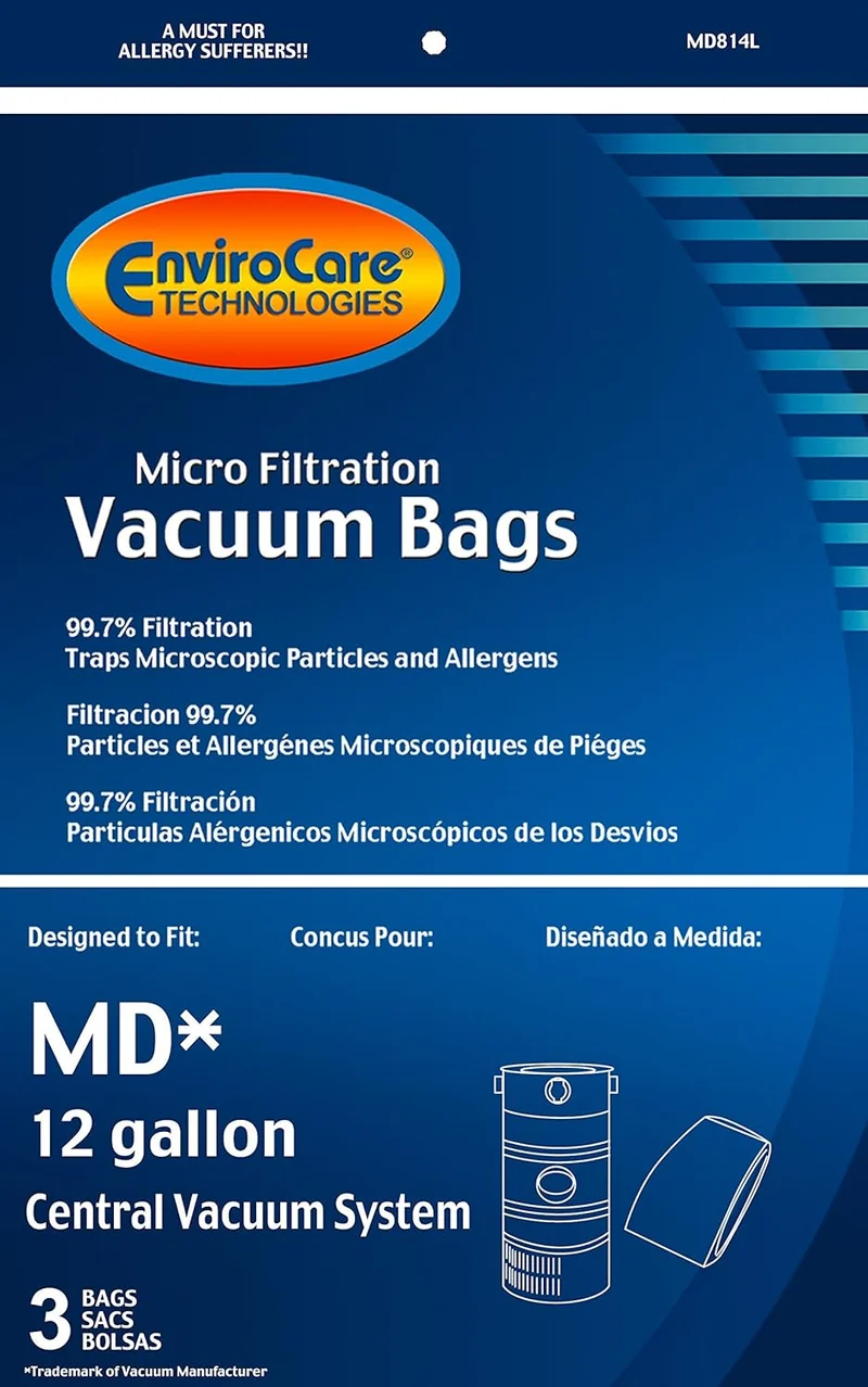 EnviroCare MD814L Universal Vacuum Bags 3 Pack Fits 12 gallon central vacuum systems EnviroCare MD814L Universal Vacuum Bags 3 Pack Fits 12 gallon central vacuum systems