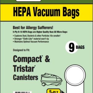 Clean Obsessed CH158, Compact vacuum bags HEPA, Tristar vacuum bags CH158, HEPA vacuum bags Compact Tristar 9 pack, CH158 replacement vacuum bags, Tristar canister HEPA bags, Compact system vacuum bags HEPA, Clean Obsessed vacuum bags CH158, allergen filtration Compact Tristar bags