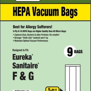 Clean Obsessed CH202, Eureka Type F & G vacuum bags, Sanitaire F&G vacuum bags, HEPA vacuum bags CH202, Eureka commercial upright bags 9 pack, F&G HEPA vacuum bags, Clean Obsessed vacuum bags CH202, Eureka 2000 series vacuum bags, Sanitaire upright replacement bags F&G, allergen filtration vacuum bags CH202
