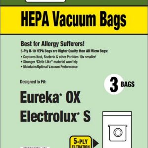 Clean Obsessed CH223, Eureka Type OX vacuum bags, Electrolux Type S vacuum bags, HEPA vacuum bags CH223, Electrolux S-bag replacement HEPA, Eureka OX canister bags, Clean Obsessed vacuum bags 3 pack, OX S micro filtration bags, Electrolux canister vacuum bags CH223, allergen filtration vacuum bags OX system