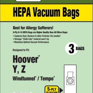 Clean Obsessed CH303, Hoover Type Y vacuum bags, Hoover WindTunnel vacuum bags, Hoover Tempo vacuum bags, HEPA vacuum bags CH303, Hoover upright replacement bags Type Y 3 pack, Clean Obsessed vacuum bags CH303, Hoover WindTunnel HEPA bags, allergen filtration vacuum bags Type Y, Clean Obsessed vacuum parts Hoover Y system