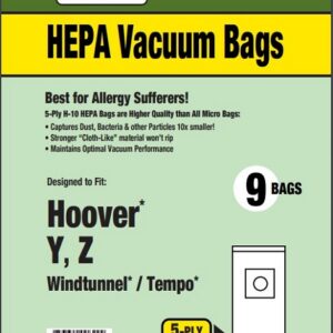 Clean Obsessed CH309, Hoover Type Y vacuum bags, Hoover WindTunnel vacuum bags, Hoover Tempo vacuum bags, HEPA vacuum bags CH309, Hoover upright replacement bags Type Y, Clean Obsessed vacuum bags 9 pack, Hoover WindTunnel HEPA bags, Hoover Tempo Type Y bags, allergen filtration vacuum bags CH309, Clean Obsessed vacuum parts Hoover Type Y