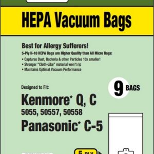 Clean Obsessed CH405, Kenmore Type Q vacuum bags, Kenmore 5055 vacuum bags, Kenmore 50558 vacuum bags, Panasonic C-5 vacuum bags, HEPA vacuum bags CH405, Kenmore Q/C replacement bags, Clean Obsessed vacuum bags 9 pack, Type Q HEPA canister bags, Kenmore canister vacuum bags CH405, Panasonic Type C-5 HEPA bags, allergen filtration vacuum bags CH405
