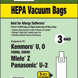 Clean Obsessed CH429, Kenmore Type U vacuum bags, Kenmore 50688 50690 bags, Panasonic U-2 vacuum bags, Miele Z vacuum bags HEPA, Type O vacuum bags Kenmore, CH429 HEPA vacuum bags 9 pack, Clean Obsessed vacuum parts Kenmore Panasonic, universal canister vacuum bags U/O system, HEPA H10 vacuum bags CH429