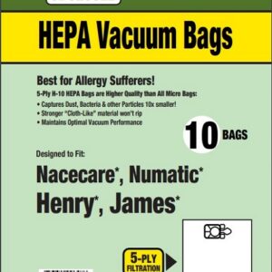 Clean Obsessed CH657, Henry vacuum bags HEPA 10 pack, Numatic Henry James vacuum bags, NaceCare CH657 bags, HEPA vacuum bags Henry HVR200, James JVP180 vacuum bags, Clean Obsessed vacuum parts CH657, Henry canister vacuum bags replacement, micro filtration vacuum bags Numatic, HEPA bags for Henry Hetty Edward