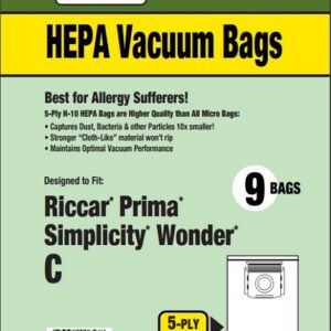 Clean Obsessed CH814, Riccar Type C vacuum bags, Simplicity Type C bags, HEPA vacuum bags CH814, Riccar PRIMA vacuum bags, Simplicity Wonder bags, Clean Obsessed vacuum bags 9 pack, Type C micro filtration bags, canister vacuum bags Riccar PRIMA, vacuum cleaner bags Simplicity Wonder, Clean Obsessed vacuum parts, replacement vacuum bags Type C HEPA, allergen filtration vacuum bags CH814
