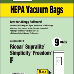 Clean Obsessed CH817, Riccar Type F vacuum bags, Simplicity Type F bags, HEPA vacuum bags CH817, Riccar Supralite bags, Simplicity Freedom bags, Clean Obsessed vacuum bags 9 pack, Type F micro filtration bags, upright vacuum bags Riccar Type F, vacuum cleaner bags Simplicity Freedom, Clean Obsessed vacuum parts, replacement vacuum bags Type F HEPA, allergen filtration vacuum bags CH817, HEPA style vacuum bags Supralite