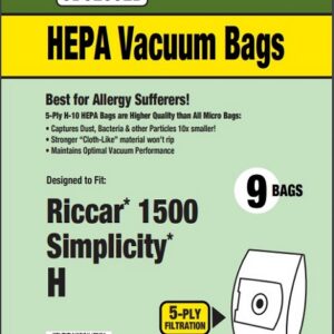 Clean Obsessed CH819, Riccar Type H vacuum bags, Simplicity Type H bags, HEPA vacuum bags CH819, Riccar 1500 canister bags, Riccar 1700 vacuum bags, Riccar 1800 series bags, Clean Obsessed vacuum bags 9 pack, Type H micro filtration bags, Simplicity canister vacuum bags Type H, vacuum cleaner bags Riccar Simplicity H, Clean Obsessed vacuum parts, replacement vacuum bags Type H HEPA, allergen filtration vacuum bags CH819