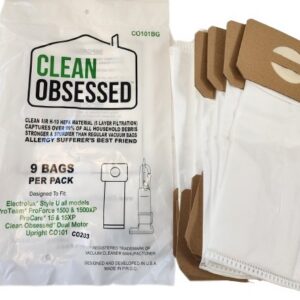 Clean Obsessed CO101BG HEPA Vacuum Bags Fits CO101/Lux upright 9 Pack