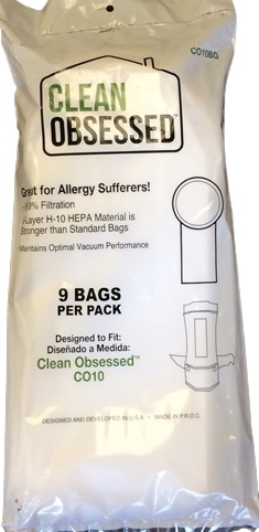 Clean Obsessed CO10BG HEPA Vacuum Bags Fits CO10/CO1024 HEPA 9 Pack Clean Obsessed CO10BG, CO10 vacuum bags HEPA, CO1024 vacuum bags Clean Obsessed, CO10 backpack vacuum bags 9 pack, HEPA vacuum bags CO10BG, Clean Obsessed commercial CO series bags, CO10 canister replacement bags, CO1024 HEPA filtration bags, Clean Obsessed CO10BG vacuum bags commercial