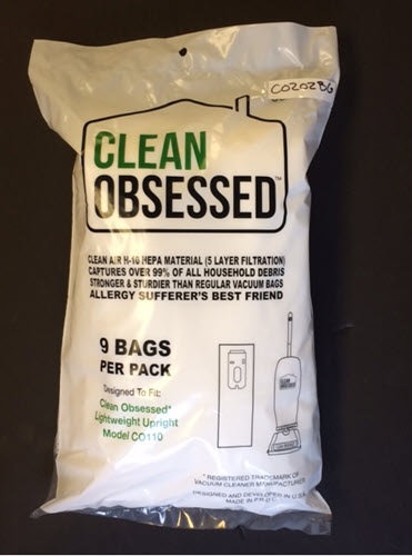 Clean Obsessed CO202BG HEPA Vacuum Bags Fits CO202 9 Pack Clean Obsessed CO202BG, CO202 vacuum bags HEPA, CO202 upright vacuum bags 9 pack, Clean Obsessed lightweight upright bags, HEPA vacuum bags CO202BG, CO202 commercial upright replacement bags, Clean Obsessed upright bags CO202 system, CO202BG vacuum filter bags Clean Obsessed