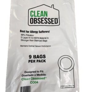 Clean Obsessed CO4BG, CO4 vacuum bags HEPA, Clean Obsessed CO4 canister bags, CO4BG HEPA vacuum bags 9 pack, Clean Obsessed commercial vacuum bags CO4, CO series vacuum bags CO4BG, HEPA vacuum bags CO4 system, Clean Obsessed replacement bags CO4 canister