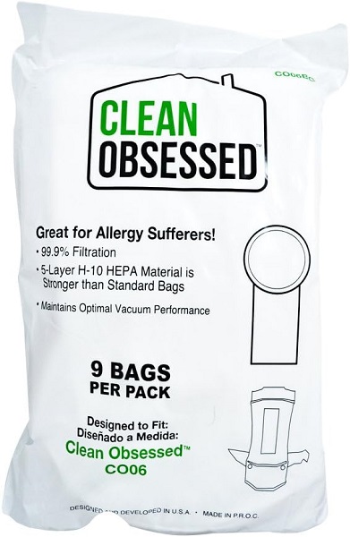 Clean Obsessed CO6BG HEPA Vacuum Bags Fits CO6/CO624 HEPA 9 Pack Clean Obsessed CO6BG, CO6 vacuum bags HEPA, CO624 vacuum bags Clean Obsessed, CO6 backpack vacuum bags 9 pack, HEPA vacuum bags CO6BG, Clean Obsessed commercial backpack vacuum bags, CO6 canister replacement bags, CO624 HEPA filtration bags, Clean Obsessed CO series CO6BG bags