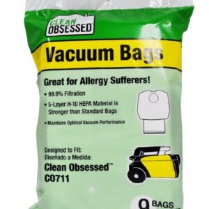 Clean Obsessed CO711BG, CO711 vacuum bags HEPA, CO711 canister vacuum bags 9 pack, Clean Obsessed CO series bags CO711, HEPA vacuum bags CO711BG, CO711 replacement vacuum bags Clean Obsessed, CO711 canister filtration bags, Clean Obsessed commercial canister bags CO711BG