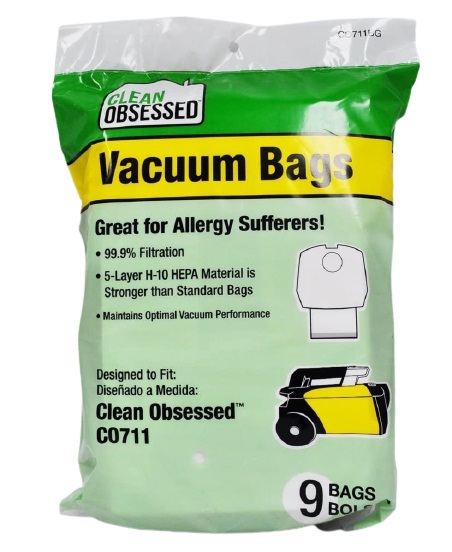 Clean Obsessed CO711BG HEPA Vacuum Bags Fits CO711 9 Pack Clean Obsessed CO711BG, CO711 vacuum bags HEPA, CO711 canister vacuum bags 9 pack, Clean Obsessed CO series bags CO711, HEPA vacuum bags CO711BG, CO711 replacement vacuum bags Clean Obsessed, CO711 canister filtration bags, Clean Obsessed commercial canister bags CO711BG
