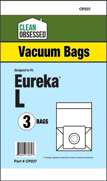 Clean Obsessed CP237 HEPA Vacuum Bags Fits EUREKA TYPE L MICRO PAPER BAGS, 3/PK 3 Pack Clean Obsessed CP237, Eureka Type L vacuum bags, HEPA vacuum bags CP237, Eureka L micro paper bags, Clean Obsessed vacuum bags 3 pack, Eureka vacuum bag replacement, upright vacuum bags Eureka Type L, vacuum cleaner bags Eureka L series, Clean Obsessed vacuum parts, Eureka dust bags replacement, micro filtration vacuum bags, CP237 replacement bags, Eureka HEPA style bags, vacuum accessories Eureka Type L, replacement dust bags Type L