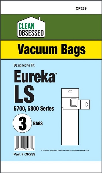 Clean Obsessed CP239 HEPA Vacuum Bags Fits EUREKA TYPE LS MICRO PAPER BAGS, 3/PK 3 Pack Clean Obsessed CP239, Eureka Type LS vacuum bags, HEPA vacuum bags CP239, Eureka LS micro paper bags, Clean Obsessed vacuum bags 3 pack, Eureka vacuum bag replacement, upright vacuum bags Eureka LS, vacuum cleaner bags Eureka Type LS, Clean Obsessed vacuum parts, Eureka dust bags replacement, micro filtration vacuum bags, CP239 replacement bags, Eureka HEPA style bags, vacuum accessories Eureka Type LS, replacement dust bags Type LS