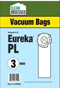 Clean Obsessed CF249, Eureka Type PL vacuum bags, HEPA vacuum bags CF249, Eureka PL micro paper bags, Clean Obsessed vacuum bags 3 pack, Eureka vacuum bag replacement, upright vacuum bags Eureka Type PL, vacuum cleaner bags Eureka PL, Clean Obsessed vacuum parts, Eureka dust bags replacement, micro filtration vacuum bags, CF249 replacement bags, Eureka HEPA style bags, vacuum accessories Eureka Type PL, replacement dust bags Type PL