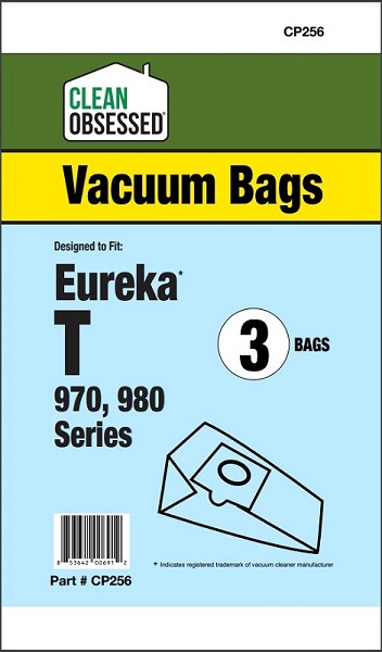 Clean Obsessed CP256 HEPA Vacuum Bags Fits EUREKA TYPE T MICRO PAPER BAGS, 3/PK 3 Pack Clean Obsessed CP256, Eureka Type T vacuum bags, HEPA vacuum bags CP256, Eureka T micro paper bags, Clean Obsessed vacuum bags 3 pack, Eureka vacuum bag replacement, canister vacuum bags Eureka Type T, vacuum cleaner bags Eureka T series, Clean Obsessed vacuum parts, Eureka dust bags replacement, micro filtration vacuum bags, CP256 replacement bags, Eureka HEPA style bags, vacuum accessories Eureka Type T, replacement dust bags Type T