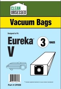 Clean Obsessed CP259, Eureka Type V vacuum bags, HEPA vacuum bags CP259, Eureka Type V micro paper bags, Clean Obsessed vacuum bags 3 pack, Eureka vacuum bag replacement, upright vacuum bags Eureka Type V, vacuum cleaner bags Eureka V, Clean Obsessed vacuum parts, Eureka dust bags replacement, micro filtration vacuum bags, CP259 replacement bags, Eureka HEPA style bags, vacuum accessories Eureka Type V, replacement dust bags Type V