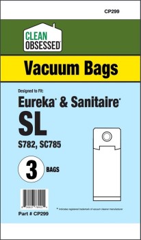 Clean Obsessed CP299 HEPA Vacuum Bags Fits EUREKA TYPE SL MICRO PAPER BAGS, 3/PK 3 Pack Clean Obsessed CP299, Eureka Type SL vacuum bags, HEPA vacuum bags CP299, Eureka SL micro paper bags, Clean Obsessed vacuum bags 3 pack, Eureka vacuum bag replacement, upright vacuum bags Eureka SL, vacuum cleaner bags Eureka Type SL, Clean Obsessed vacuum parts, Eureka dust bags replacement, micro filtration vacuum bags, CP299 replacement bags, Eureka HEPA style bags, vacuum accessories Eureka SL, replacement dust bags Type SL