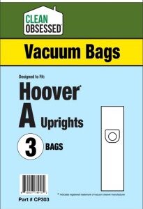 Clean Obsessed CP303, Hoover Type A vacuum bags, Hoover A bags, HEPA vacuum bags CP303, Hoover micro paper bags, Clean Obsessed vacuum bags 3 pack, Hoover upright vacuum bags Type A, vacuum cleaner bags Hoover A, Clean Obsessed vacuum parts, Hoover dust bags replacement, micro filtration vacuum bags, CP303 replacement bags, Hoover HEPA style bags, vacuum accessories Hoover Type A