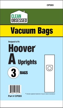 Clean Obsessed CP303 HEPA Vacuum Bags Fits HOOVER TYPE A MICRO PAPER BAGS, 3PK Clean Obsessed CP303, Hoover Type A vacuum bags, Hoover A bags, HEPA vacuum bags CP303, Hoover micro paper bags, Clean Obsessed vacuum bags 3 pack, Hoover upright vacuum bags Type A, vacuum cleaner bags Hoover A, Clean Obsessed vacuum parts, Hoover dust bags replacement, micro filtration vacuum bags, CP303 replacement bags, Hoover HEPA style bags, vacuum accessories Hoover Type A