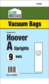 Clean Obsessed CP309 HEPA Vacuum Bags Fits HOOVER TYPE A MICRO PAPER BAGS, 9PK Clean Obsessed CP309, Hoover Type A vacuum bags, Hoover A bags, HEPA vacuum bags CP309, Hoover micro paper bags, Clean Obsessed vacuum bags 9 pack, Hoover vacuum bag replacement, upright vacuum bags Hoover Type A, vacuum cleaner bags Hoover A, Clean Obsessed vacuum parts, Hoover dust bags replacement, micro filtration vacuum bags, CP309 replacement bags, Hoover HEPA style bags, vacuum accessories Hoover Type A