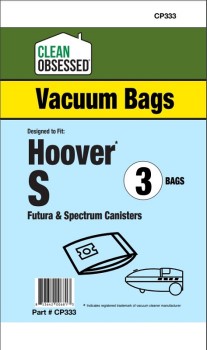 Clean Obsessed CP333 HEPA Vacuum Bags Fits HOOVER TYPE S MICRO PAPER BAGS, 3/PK 3 Pack Clean Obsessed CP333, Hoover Type S vacuum bags, Hoover S bags, HEPA vacuum bags CP333, Hoover micro paper bags, Clean Obsessed vacuum bags 3 pack, Hoover vacuum bag replacement, upright vacuum bags Hoover Type S, vacuum cleaner bags Hoover S, Clean Obsessed vacuum parts, Hoover dust bags replacement, micro filtration vacuum bags, CP333 replacement bags, Hoover HEPA style bags, vacuum accessories Hoover Type S