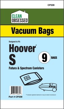 Clean Obsessed CP339 HEPA Vacuum Bags Fits HOOVER TYPE S MICRO PAPER BAGS, 9/PK 9 Pack Clean Obsessed CP339, Hoover Type S vacuum bags, Hoover S bags, HEPA vacuum bags CP339, Hoover micro paper bags, Clean Obsessed vacuum bags 9 pack, Hoover vacuum bag replacement, upright vacuum bags Hoover Type S, vacuum cleaner bags Hoover S, Clean Obsessed vacuum parts, Hoover dust bags replacement, micro filtration vacuum bags, CP339 replacement bags, Hoover HEPA style bags, vacuum accessories Hoover Type S