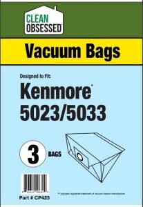 Clean Obsessed CP423, Kenmore 5023 vacuum bags, Kenmore 5033 vacuum bags, HEPA vacuum bags CP423, Kenmore micro paper bags, Kenmore canister vacuum bags, Clean Obsessed vacuum bags 3 pack, replacement dust bags Kenmore 5023, vacuum cleaner bags Kenmore 5033, Clean Obsessed vacuum parts, Kenmore vacuum bag replacement, micro filtration vacuum bags, CP423 replacement bags, Kenmore HEPA style bags, vacuum accessories Kenmore 5023 5033
