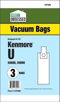 Clean Obsessed CP468 HEPA Vacuum Bags Fits KENMORE 50688 50690 TYPE U MICRO PAPER BAGS, 3/PK 3 Pack Clean Obsessed CP468, Kenmore 50688 vacuum bags, Kenmore 50690 vacuum bags, Kenmore Type U bags, HEPA vacuum bags CP468, Kenmore micro paper bags, Kenmore upright vacuum bags, Clean Obsessed vacuum bags 3 pack, replacement dust bags Kenmore Type U, vacuum cleaner bags Kenmore 50688, Kenmore vacuum bag replacement, micro filtration vacuum bags, CP468 replacement bags, Kenmore HEPA style bags, vacuum accessories Kenmore Type U