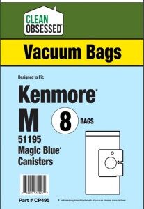 Clean Obsessed CP495, Kenmore Type M vacuum bags, Kenmore 51195 bags, HEPA vacuum bags CP495, Kenmore micro paper bags, Kenmore canister vacuum bags, Clean Obsessed vacuum bags 8 pack, replacement dust bags Kenmore Type M, vacuum cleaner bags Kenmore 51195, Clean Obsessed vacuum parts, Kenmore vacuum bag replacement, micro filtration vacuum bags, CP495 replacement bags, Kenmore HEPA style bags, vacuum accessories Kenmore Type M