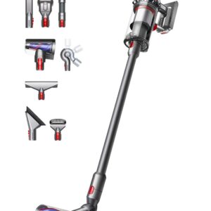 Dyson V11 Extra vacuum 60 minutes of run time to deep clean everywhere.* LED screen for real-time updates. • 185 Air Watts suction • 60min run time* • Hair de-tangling