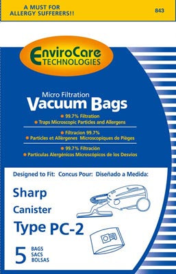 EnviroCare 843 Sharp Microfiltration Vacuum Bags 5 Pack Fits EC6311 EnviroCare 843 Sharp Microfiltration Vacuum Bags 5 Pack Fits EC6311