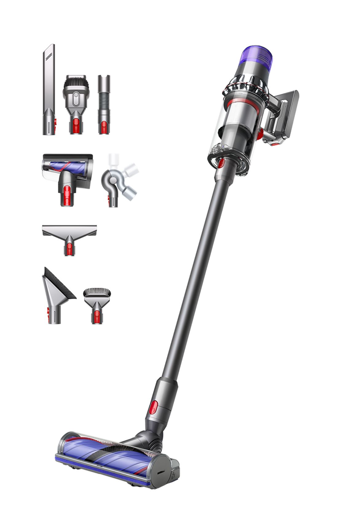 Dyson V11 Animal Deluxe Package Dyson V11 Extra vacuum 60 minutes of run time to deep clean everywhere.* LED screen for real-time updates. • 185 Air Watts suction • 60min run time* • Hair de-tangling